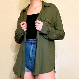 Hollister Military Green Oversized Button Up